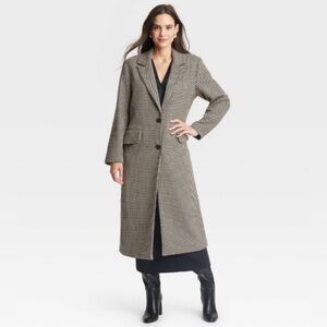 A New Day Women's Faux Wool Topcoat  Black/Tan Houndstooth XL